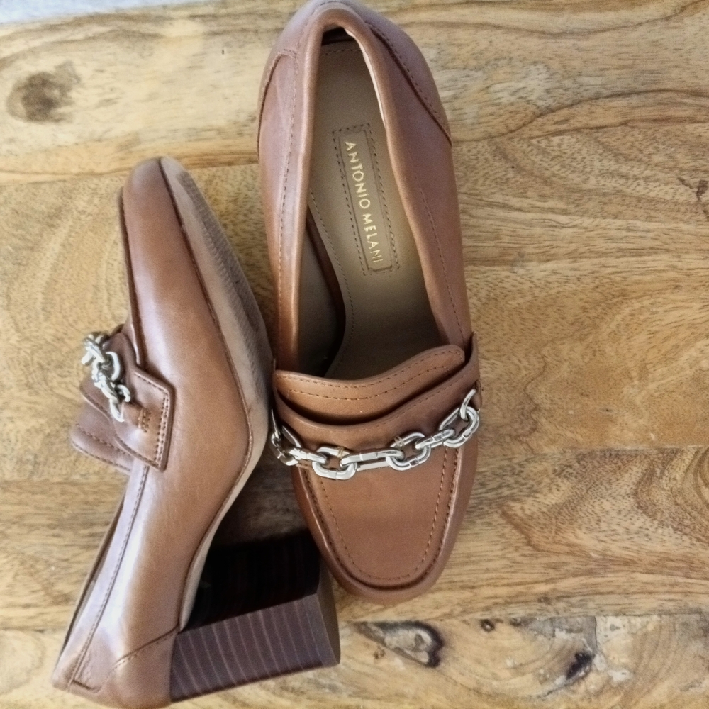 ANTONIO MELANI Brown High Heel Leather Loafers for Timeless Style - Picture 2 of 4